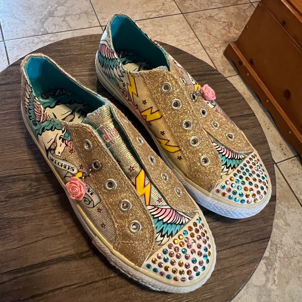 Girls Sketchers Twinkle Toe Tennis Shoe, size 1.5